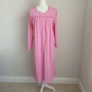 Keyocean Womens Medium M Pink 100% Cotton Long Sleeve NIghtgown